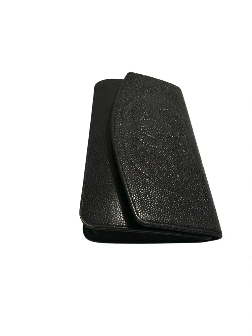 CHANEL Black Textured Caviar Leather Flap Clutch